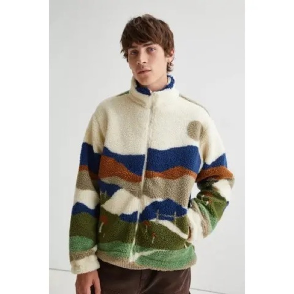 UO Farm Landscape Sherpa Fleece Zip Jacket Medium - Picture 1 of 6